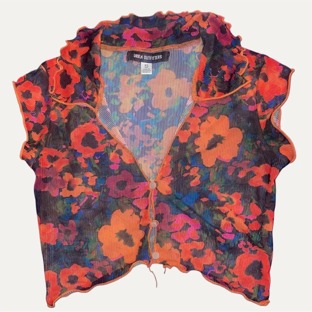 Urban Outfitters 70s style Vibrant Floral Sheer Crop Top - Picture 2 of 4